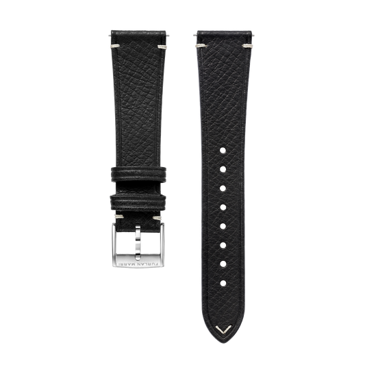 ブラック ポイントステッチ テクスチャードレザー ストラップ